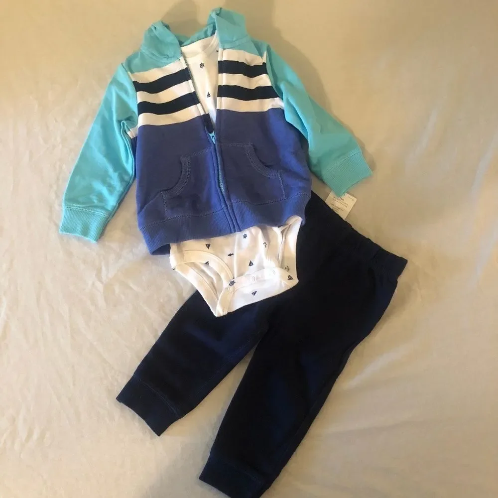 Carter's Outfit Blue 3 Piece Striped Nautical New 12M